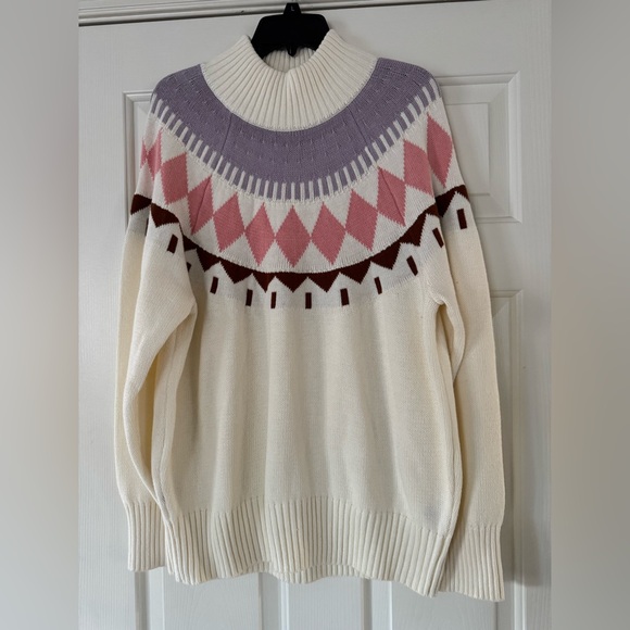 Free Assembly Sweaters - Free Assembly Chic Cream and Pink Geometric Turtleneck Sweater XXL